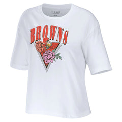 Cleveland Browns WEAR by Erin Andrews Women's Boxy Floral Cropped T-Shirt - White sale