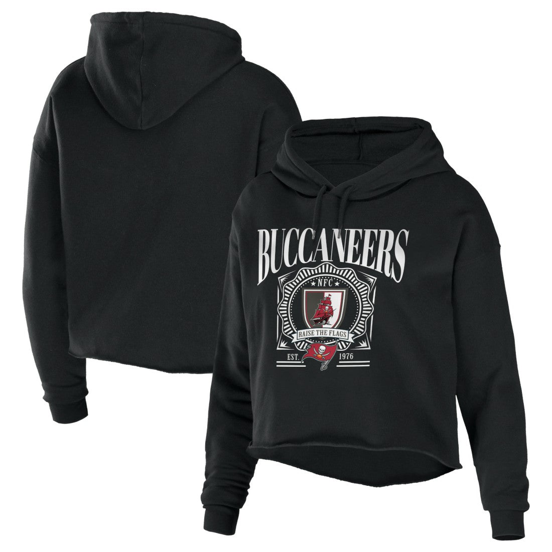 Tampa Bay Buccaneers WEAR by Erin Andrews Women's Cropped Sponge Fleece Pullover Hoodie - Black sale