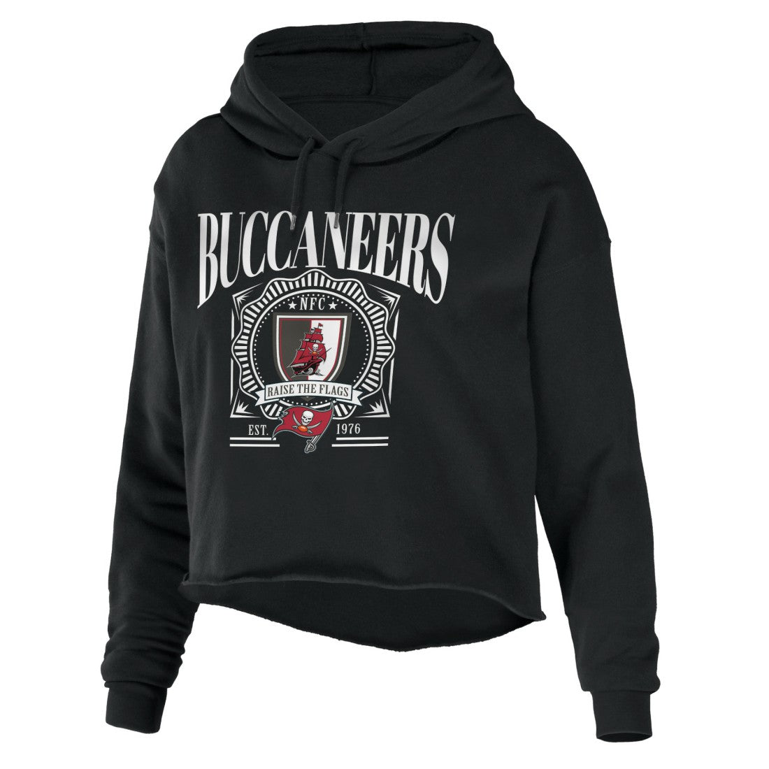 Tampa Bay Buccaneers WEAR by Erin Andrews Women's Cropped Sponge Fleece Pullover Hoodie - Black sale