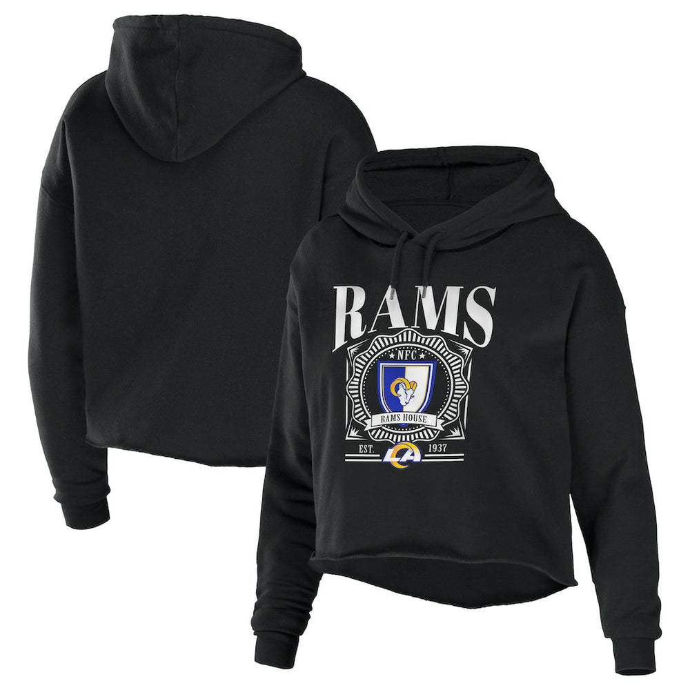 Los Angeles Rams WEAR by Erin Andrews Women's Cropped Sponge Fleece Pullover Hoodie - Black cheap