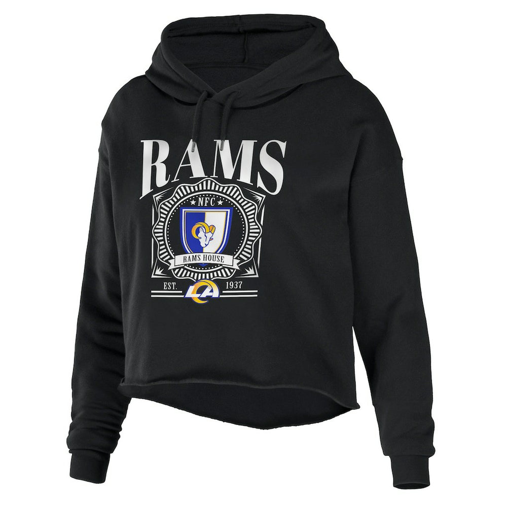 Los Angeles Rams WEAR by Erin Andrews Women's Cropped Sponge Fleece Pullover Hoodie - Black cheap