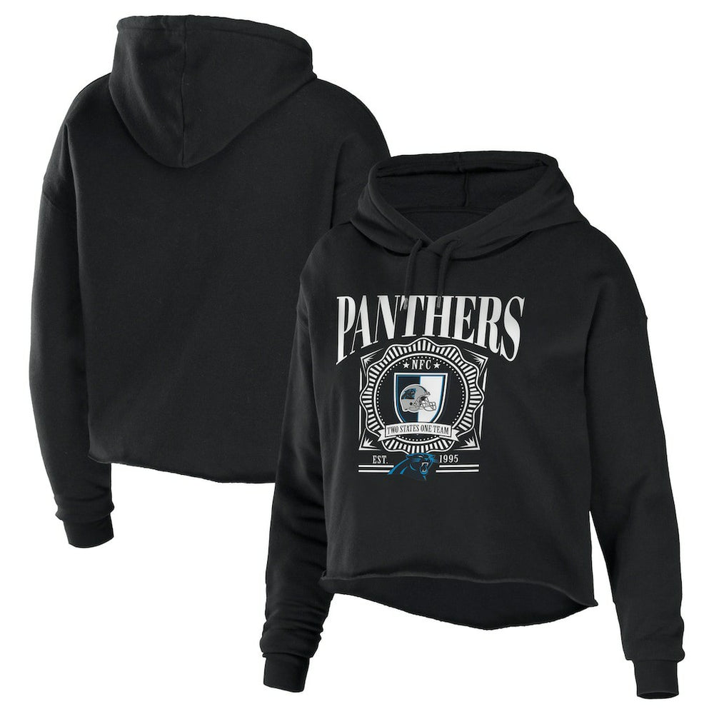 Carolina Panthers WEAR by Erin Andrews Women's Cropped Sponge Fleece Pullover Hoodie - Black sale