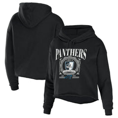 Carolina Panthers WEAR by Erin Andrews Women's Cropped Sponge Fleece Pullover Hoodie - Black sale