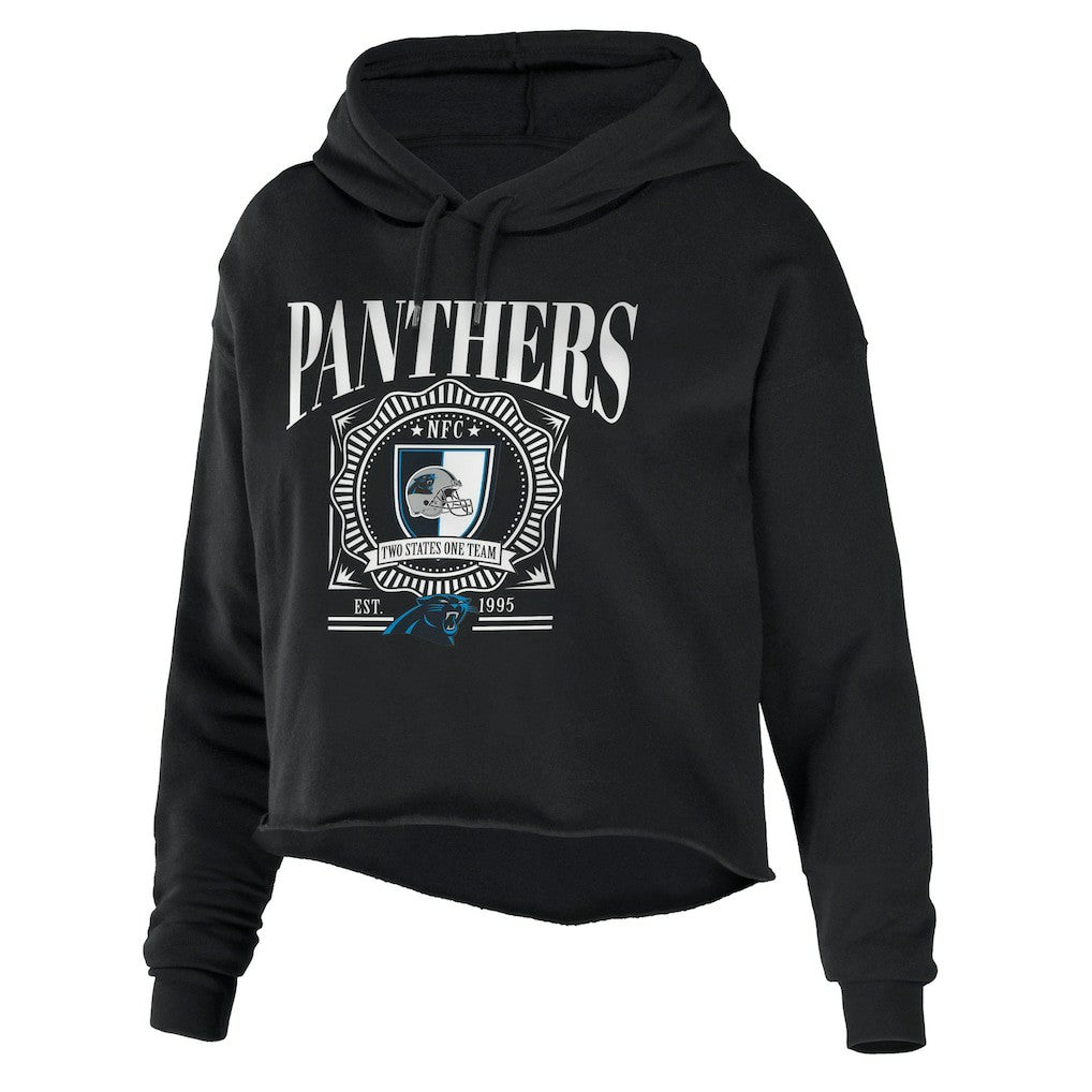 Carolina Panthers WEAR by Erin Andrews Women's Cropped Sponge Fleece Pullover Hoodie - Black sale
