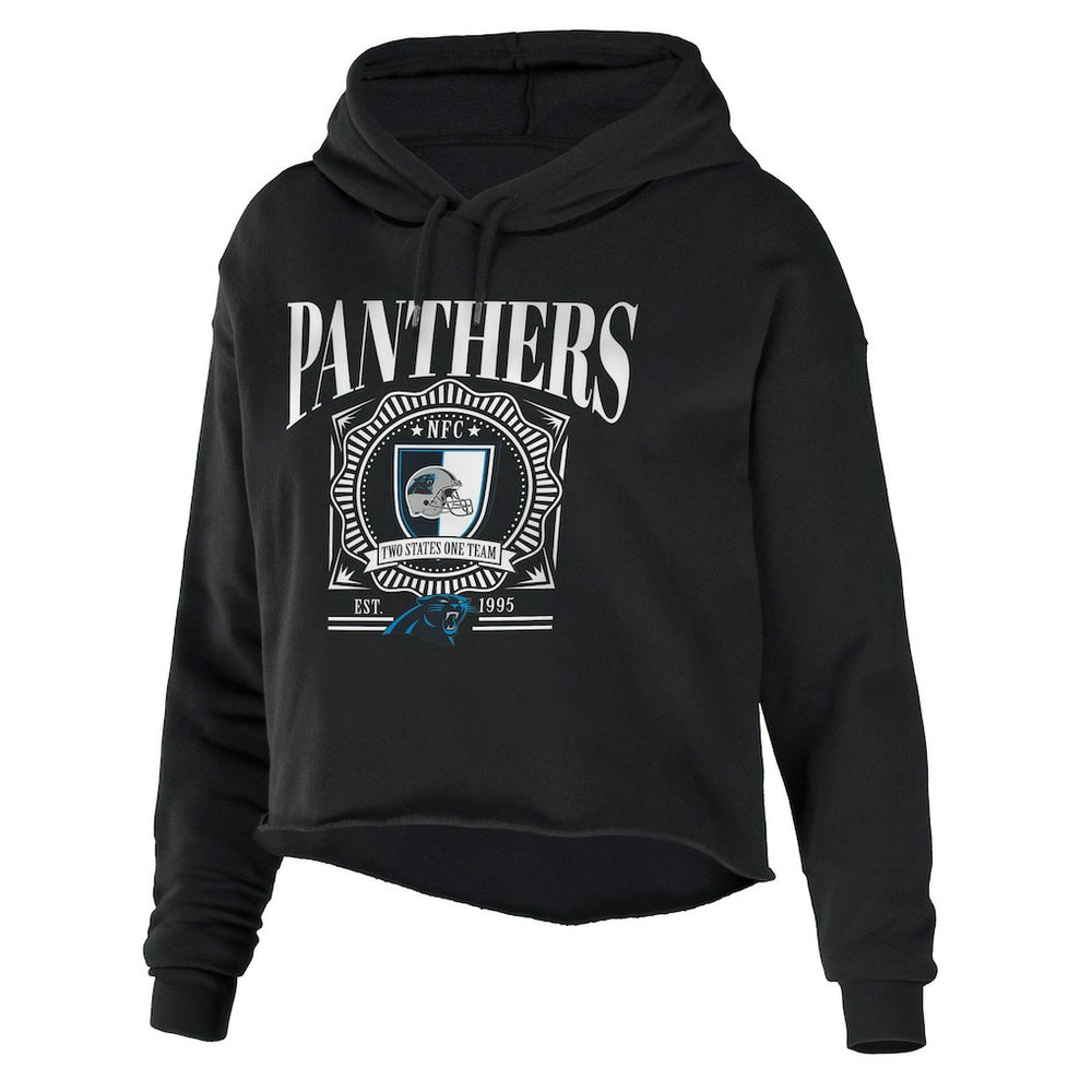 Carolina Panthers WEAR by Erin Andrews Women's Cropped Sponge Fleece Pullover Hoodie - Black sale