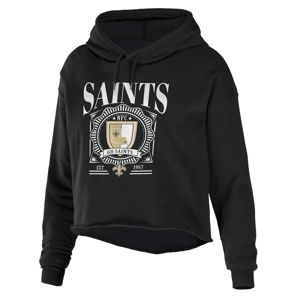 New Orleans Saints WEAR by Erin Andrews Women's Cropped Sponge Fleece Pullover Hoodie - Black outlet