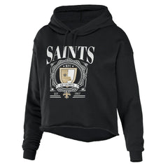 New Orleans Saints WEAR by Erin Andrews Women's Cropped Sponge Fleece Pullover Hoodie - Black outlet