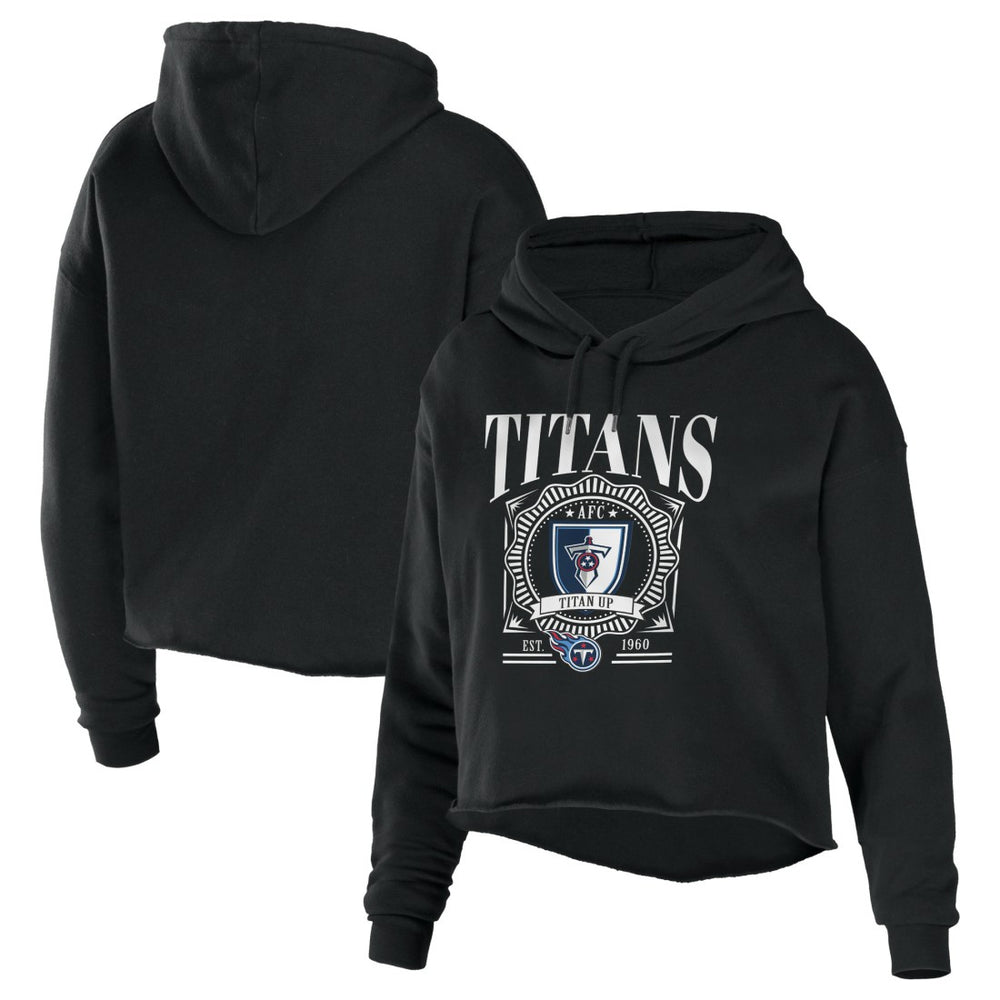 Tennessee Titans WEAR by Erin Andrews Women's Cropped Sponge Fleece Pullover Hoodie - Black cheap