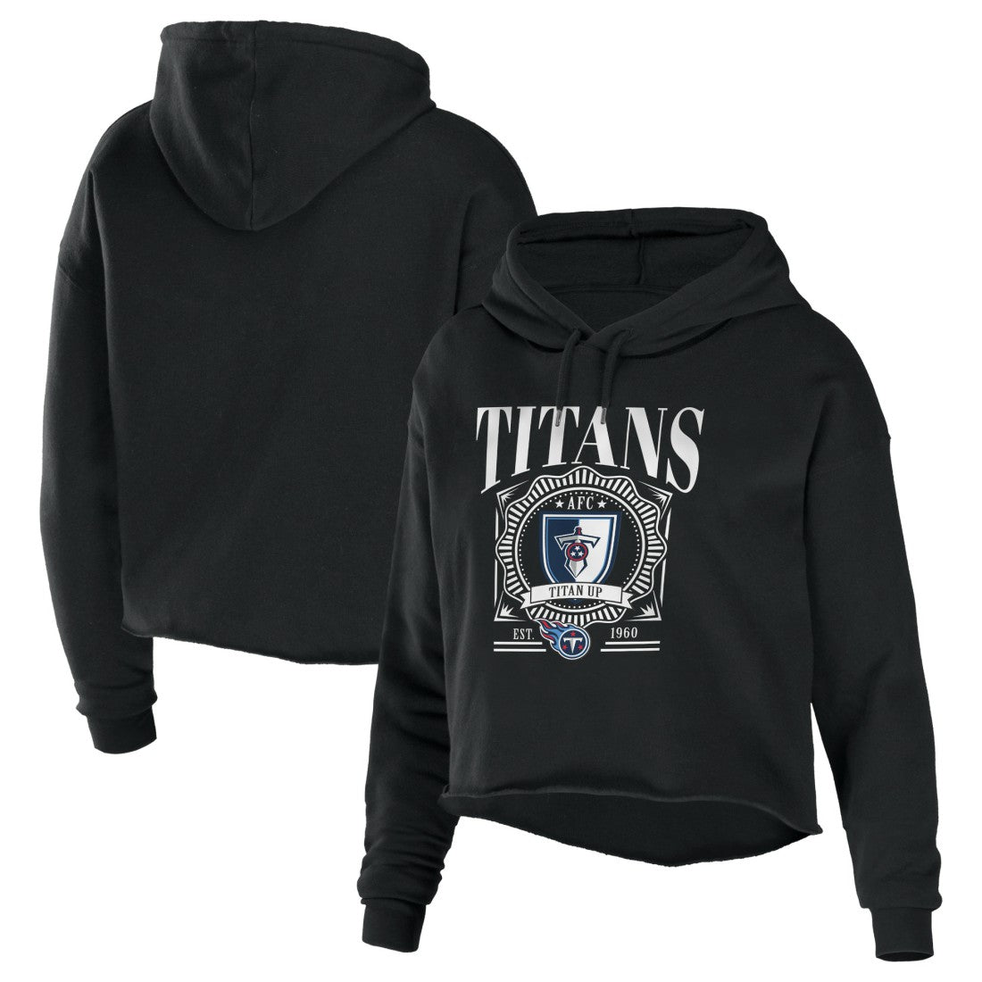 Tennessee Titans WEAR by Erin Andrews Women's Cropped Sponge Fleece Pullover Hoodie - Black cheap