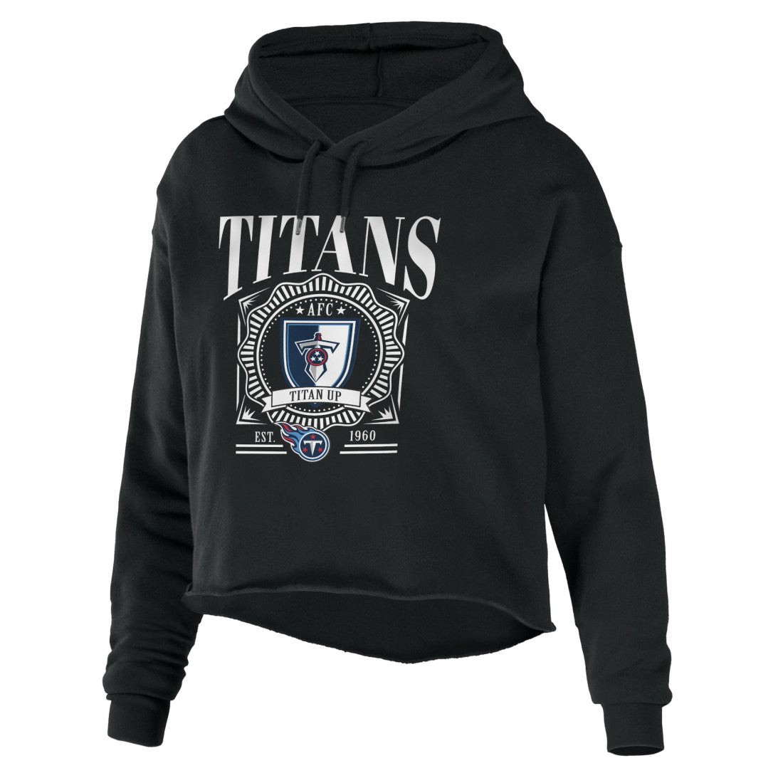 Tennessee Titans WEAR by Erin Andrews Women's Cropped Sponge Fleece Pullover Hoodie - Black cheap