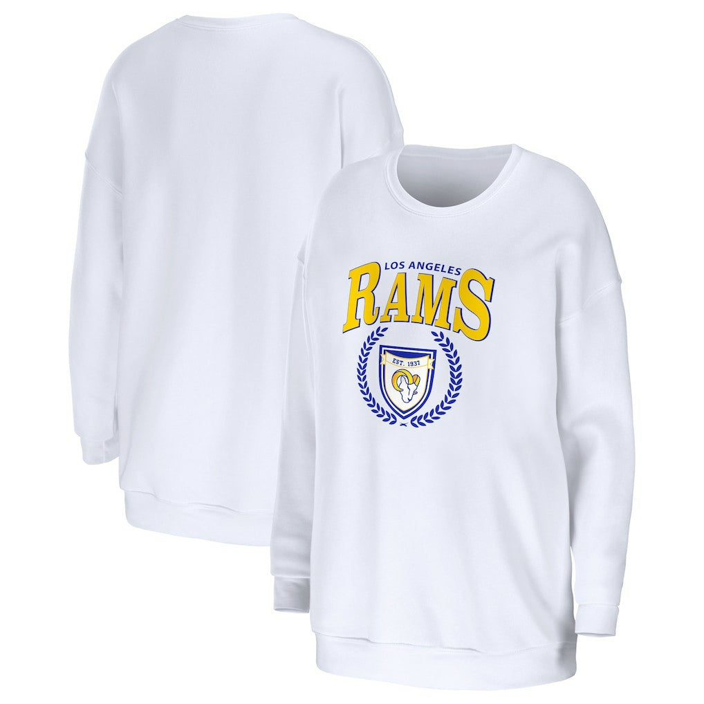 Los Angeles Rams WEAR by Erin Andrews Women's Oversized Pullover Sweatshirt - White cheap