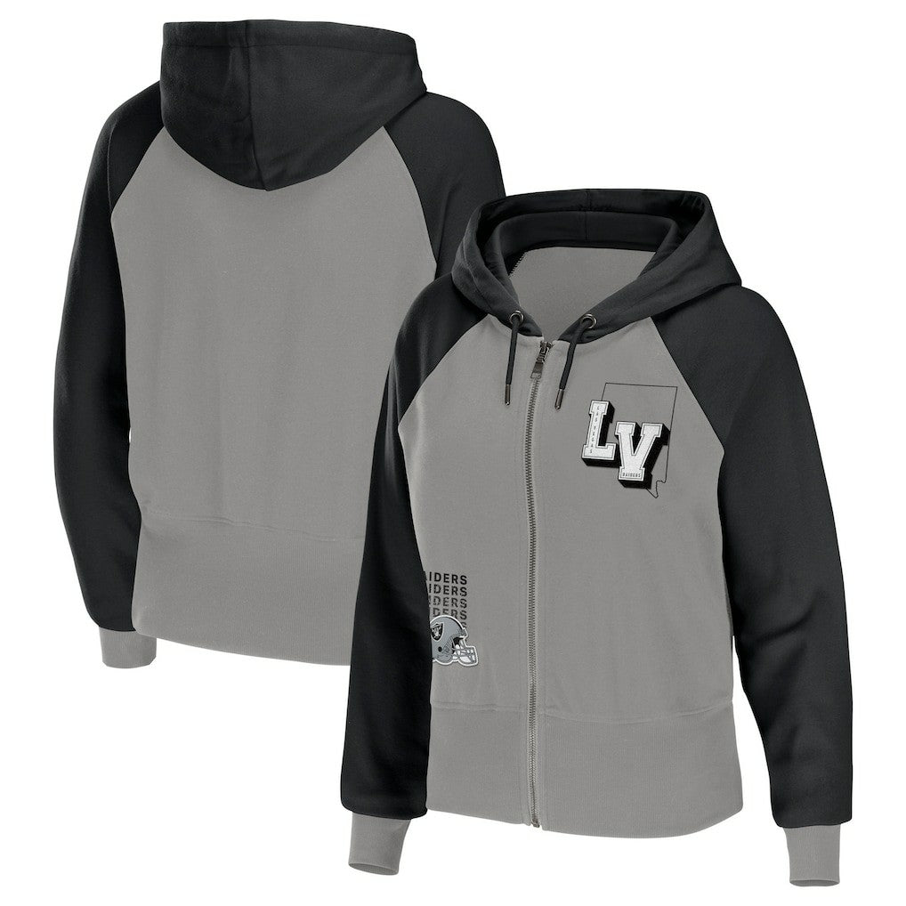 Las Vegas Raiders WEAR by Erin Andrews Women's Colorblock Lightweight Full-Zip Hoodie - Silver on sale