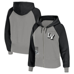 Las Vegas Raiders WEAR by Erin Andrews Women's Colorblock Lightweight Full-Zip Hoodie - Silver on sale
