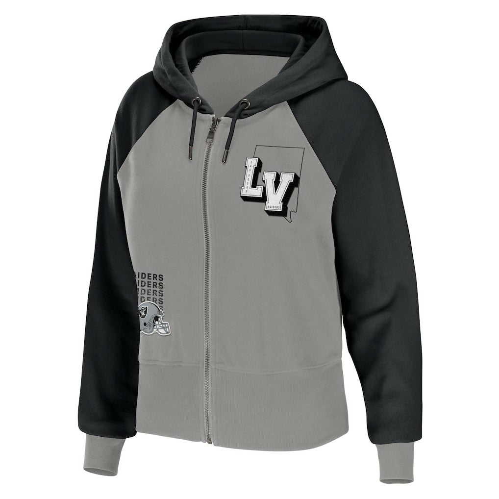 Las Vegas Raiders WEAR by Erin Andrews Women's Colorblock Lightweight Full-Zip Hoodie - Silver on sale