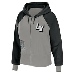 Las Vegas Raiders WEAR by Erin Andrews Women's Colorblock Lightweight Full-Zip Hoodie - Silver on sale