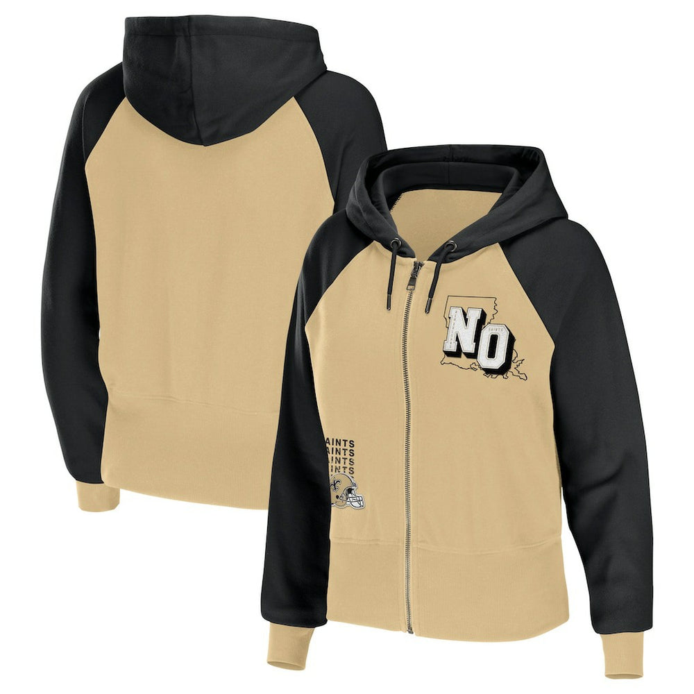 New Orleans Saints WEAR by Erin Andrews Women's Colorblock Lightweight Full-Zip Hoodie - Gold on sale