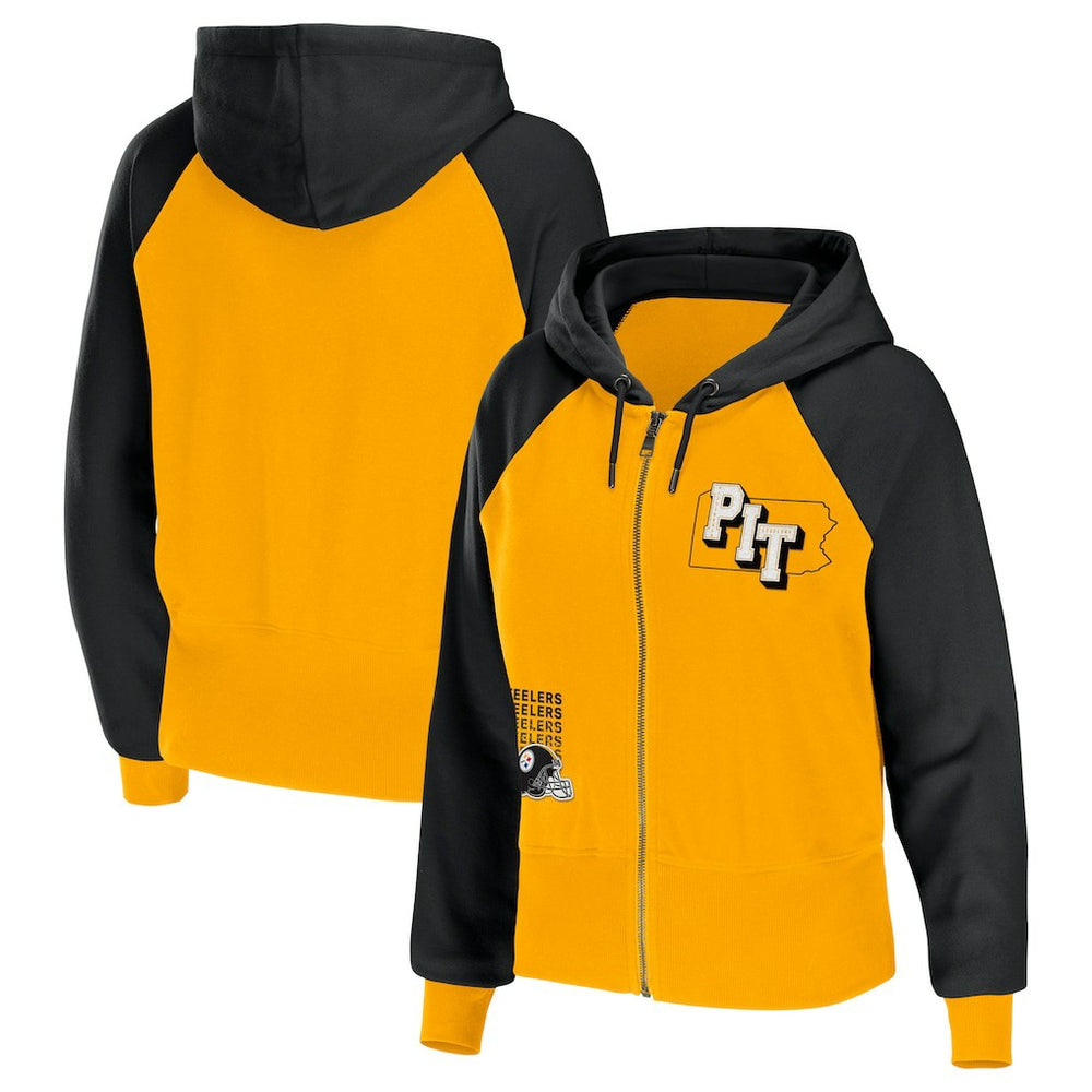 Pittsburgh Steelers WEAR by Erin Andrews Women's Colorblock Lightweight Full-Zip Hoodie - Gold online