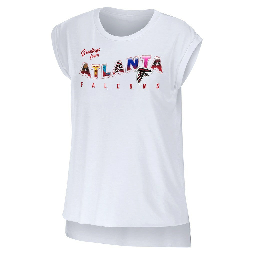Atlanta Falcons WEAR by Erin Andrews Women's Greetings From Muscle T-Shirt - White for sale