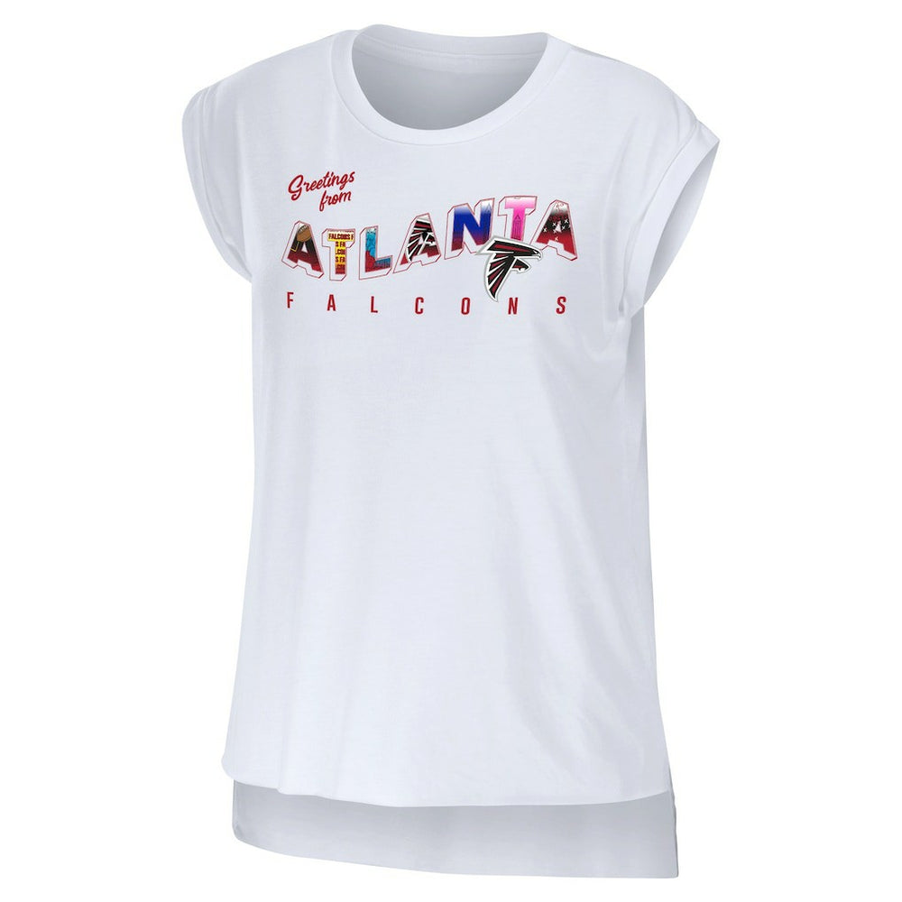 Atlanta Falcons WEAR by Erin Andrews Women's Greetings From Muscle T-Shirt - White for sale