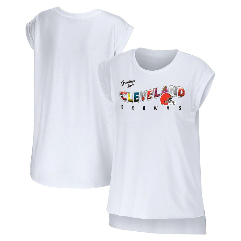 Cleveland Browns WEAR by Erin Andrews Women's Greetings From Muscle T-Shirt - White cheap