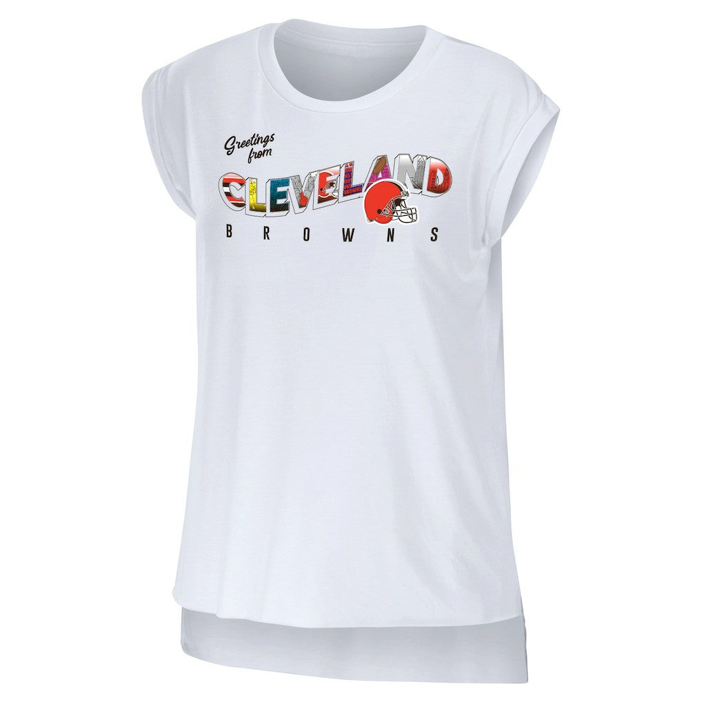 Cleveland Browns WEAR by Erin Andrews Women's Greetings From Muscle T-Shirt - White cheap