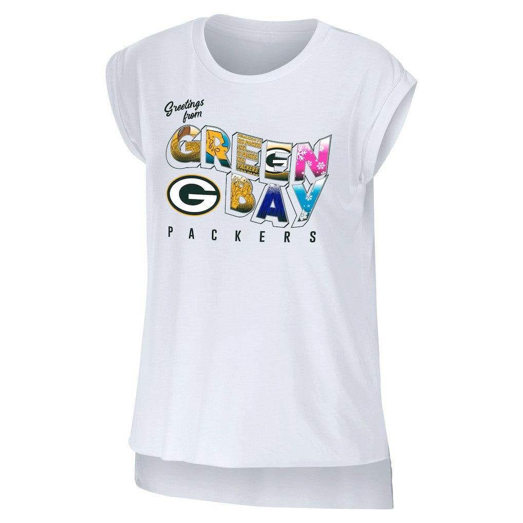 Green Bay Packers WEAR by Erin Andrews Women's Greetings From Muscle T-Shirt - White outlet