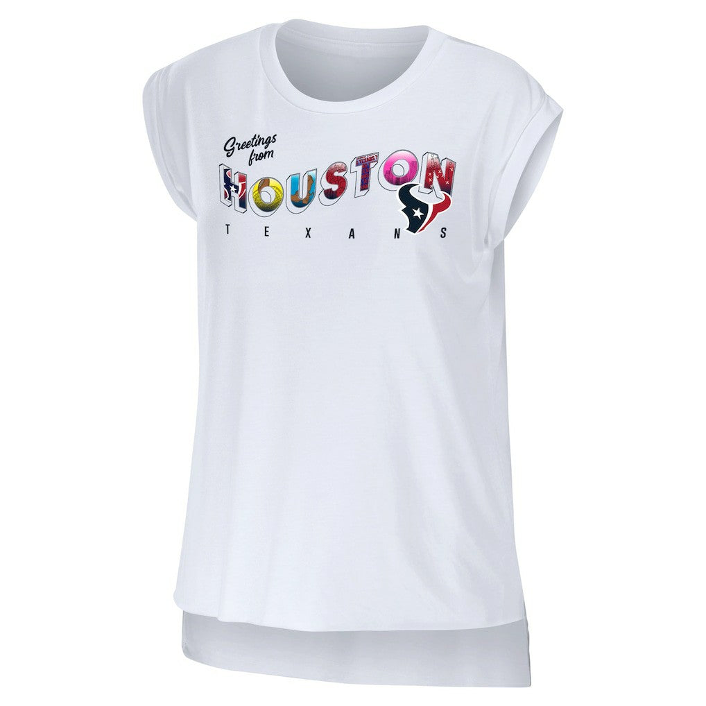 Houston Texans WEAR by Erin Andrews Women's Greetings From Muscle T-Shirt - White discount