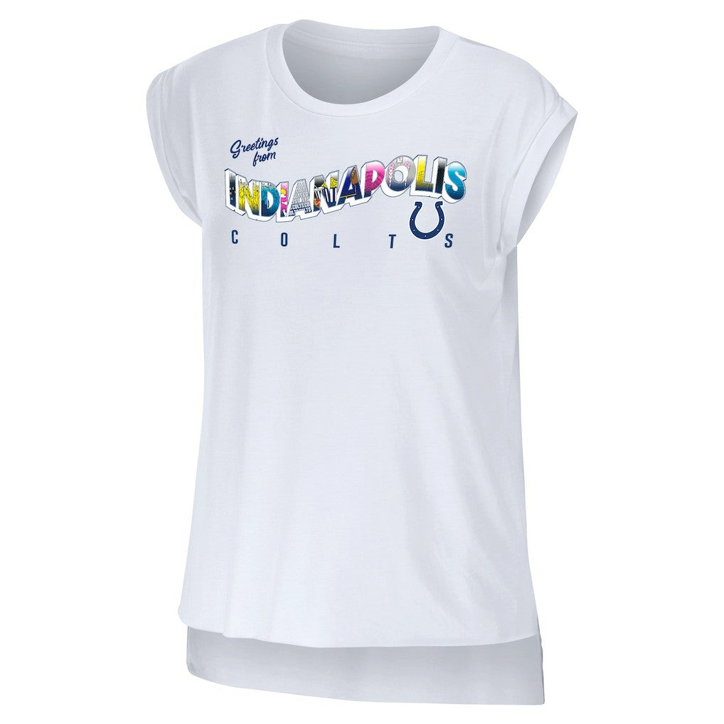 Indianapolis Colts WEAR by Erin Andrews Women's Greetings From Muscle T-Shirt - White cheap