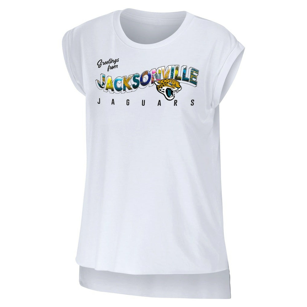 Jacksonville Jaguars WEAR by Erin Andrews Women's Greetings From Muscle T-Shirt - White outlet