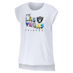 Las Vegas Raiders WEAR by Erin Andrews Women's Greetings From Muscle T-Shirt - White for sale