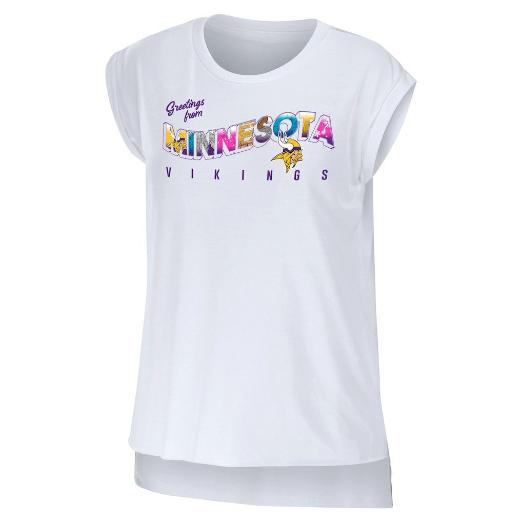 Minnesota Vikings WEAR by Erin Andrews Women's Greetings From Muscle T-Shirt - White sale