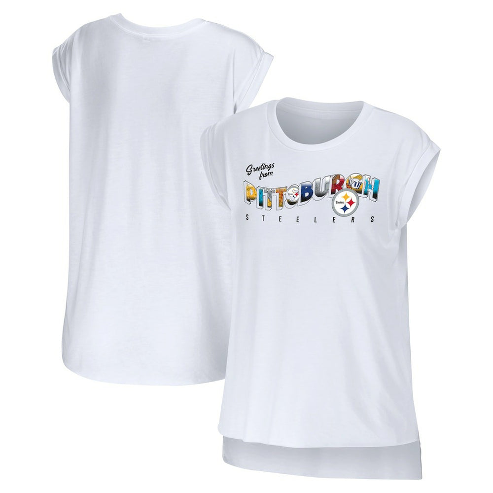 Pittsburgh Steelers WEAR by Erin Andrews Women's Greetings From Muscle T-Shirt - White for sale