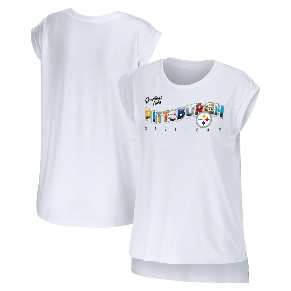 Pittsburgh Steelers WEAR by Erin Andrews Women's Greetings From Muscle T-Shirt - White for sale