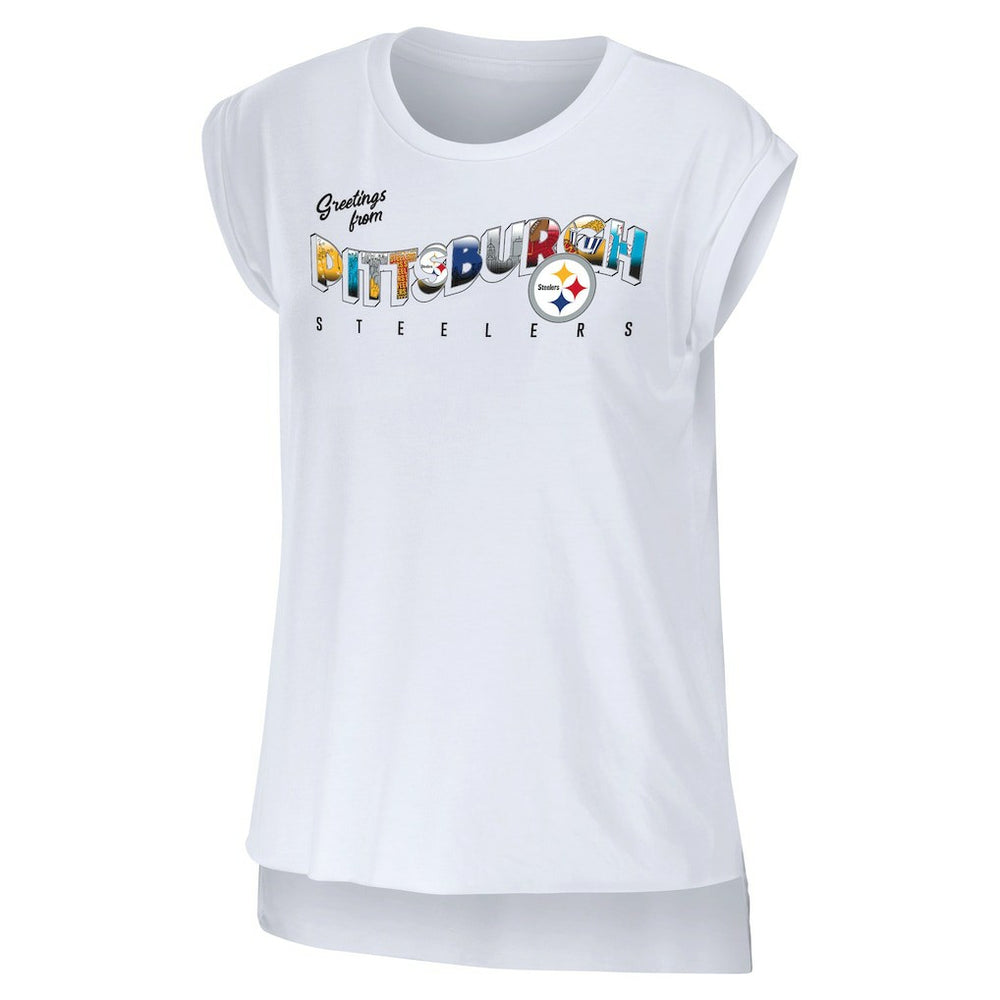 Pittsburgh Steelers WEAR by Erin Andrews Women's Greetings From Muscle T-Shirt - White for sale