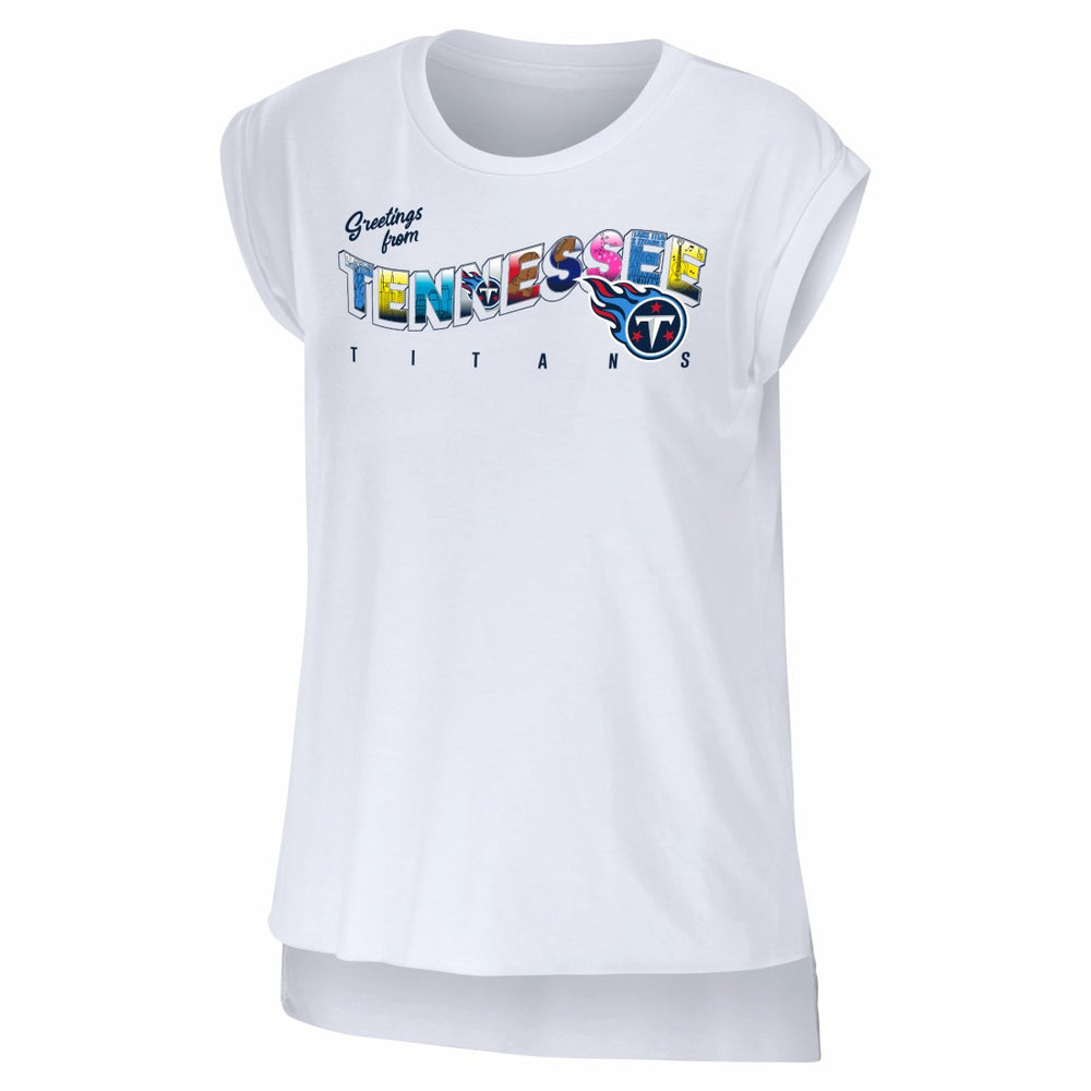 Tennessee Titans WEAR by Erin Andrews Women's Greetings From Muscle T-Shirt - White cheap