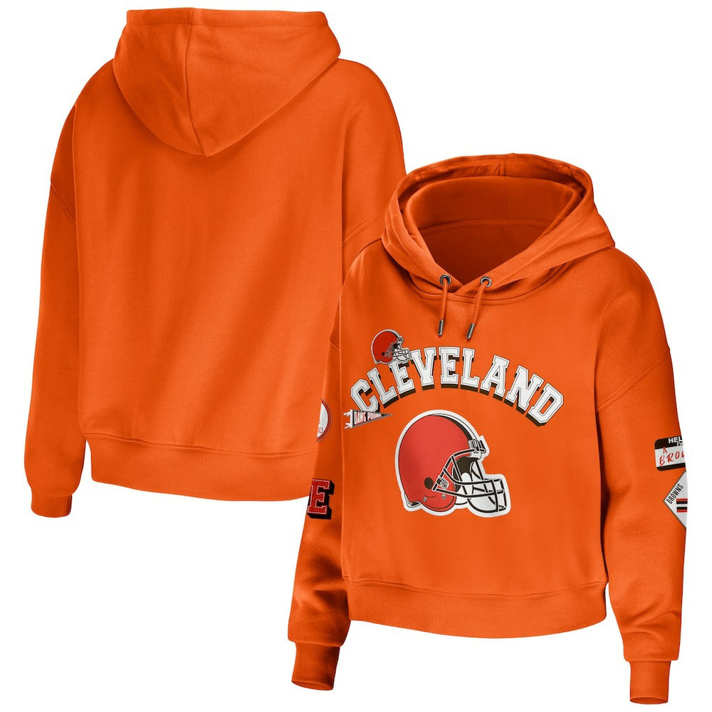 Cleveland Browns WEAR by Erin Andrews Women's Modest Cropped Pullover Hoodie - Orange sale