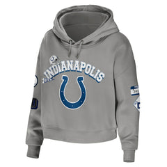 Indianapolis Colts WEAR by Erin Andrews Women's Modest Cropped Pullover Hoodie - Gray on sale
