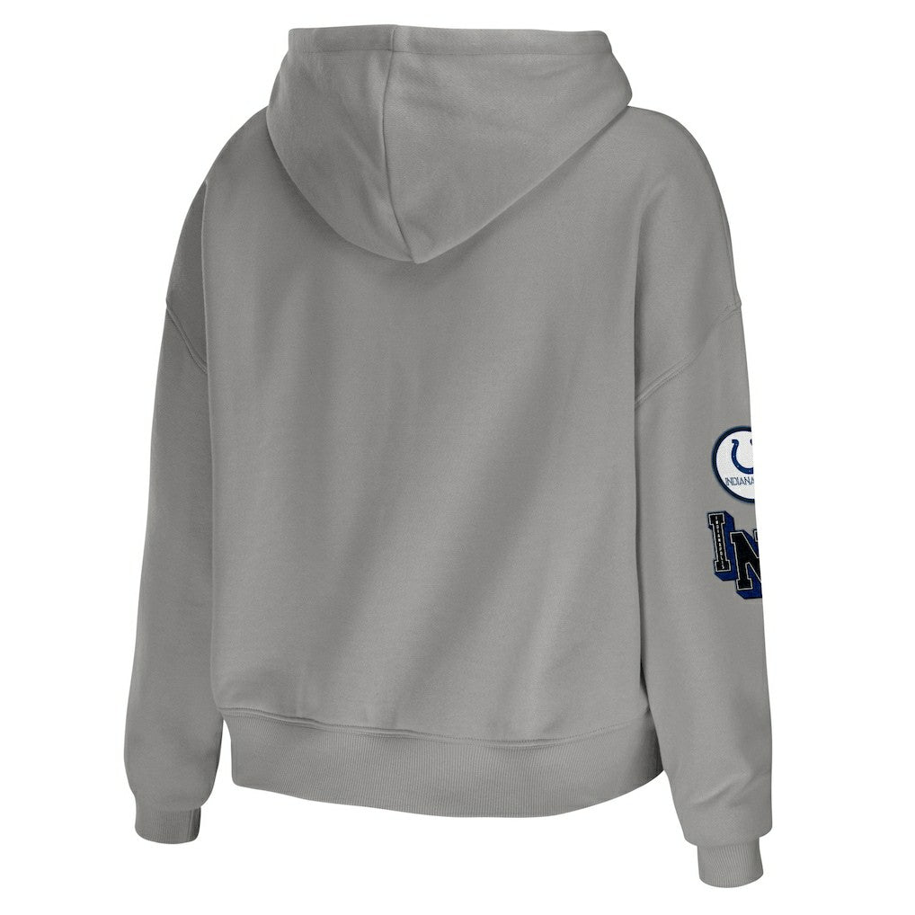 Indianapolis Colts WEAR by Erin Andrews Women's Modest Cropped Pullover Hoodie - Gray on sale