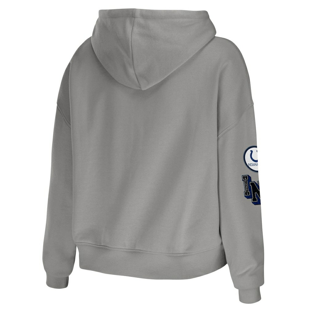 Indianapolis Colts WEAR by Erin Andrews Women's Modest Cropped Pullover Hoodie - Gray on sale