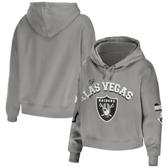 Las Vegas Raiders WEAR by Erin Andrews Women's Modest Cropped Pullover Hoodie - Gray on sale