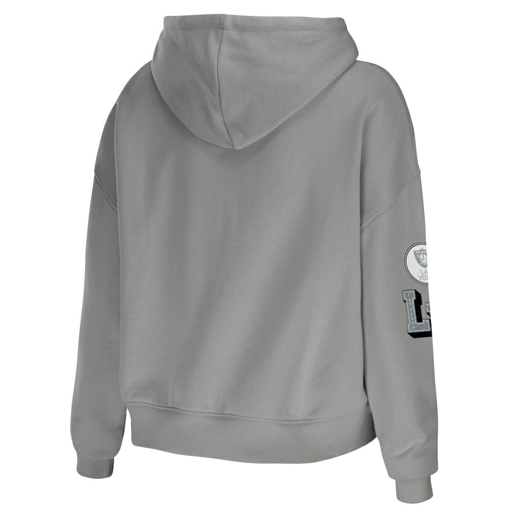 Las Vegas Raiders WEAR by Erin Andrews Women's Modest Cropped Pullover Hoodie - Gray on sale