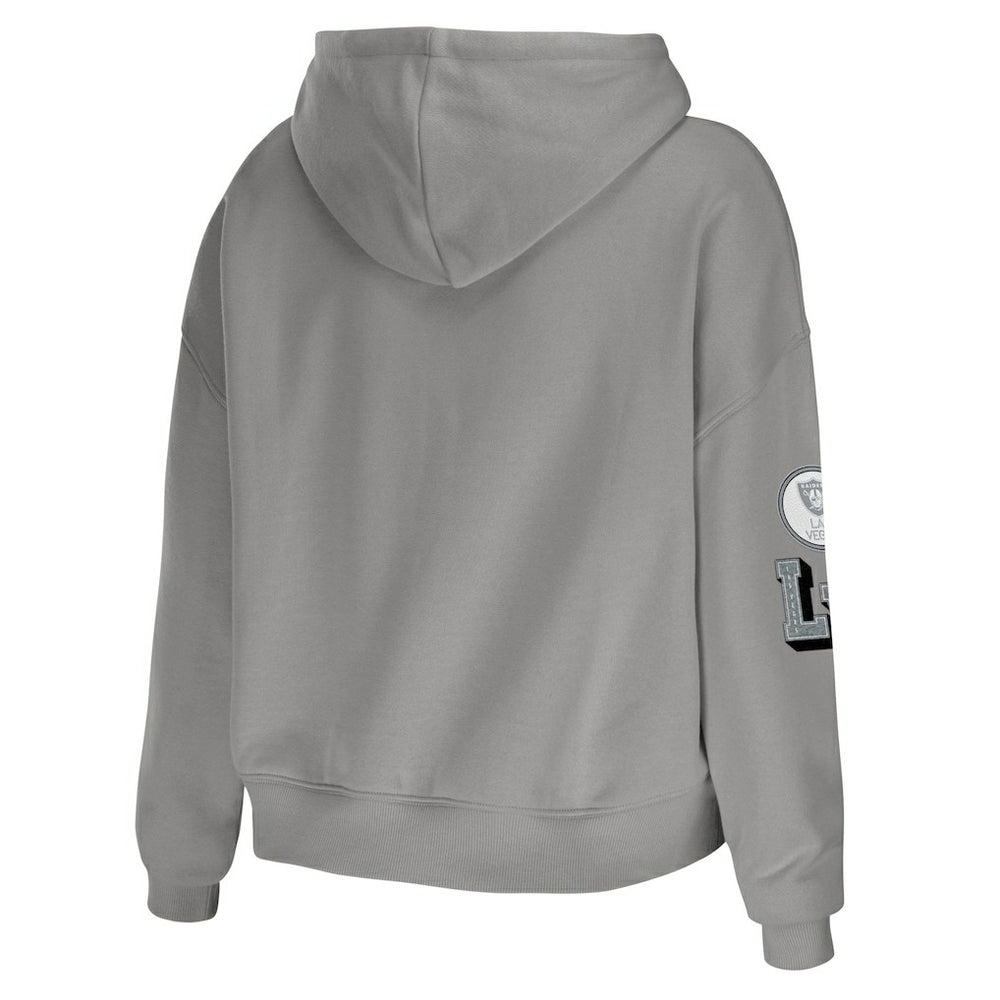 Las Vegas Raiders WEAR by Erin Andrews Women's Modest Cropped Pullover Hoodie - Gray on sale