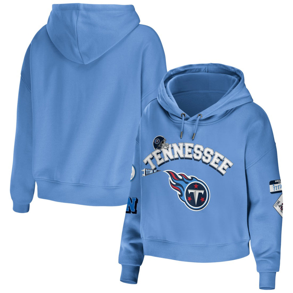 Tennessee Titans WEAR by Erin Andrews Women's Modest Cropped Pullover Hoodie - Light Blue for sale