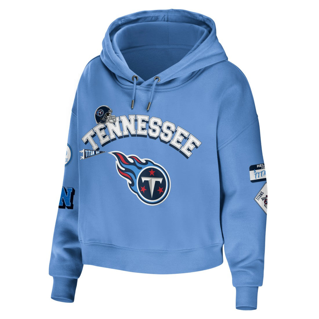 Tennessee Titans WEAR by Erin Andrews Women's Modest Cropped Pullover Hoodie - Light Blue for sale