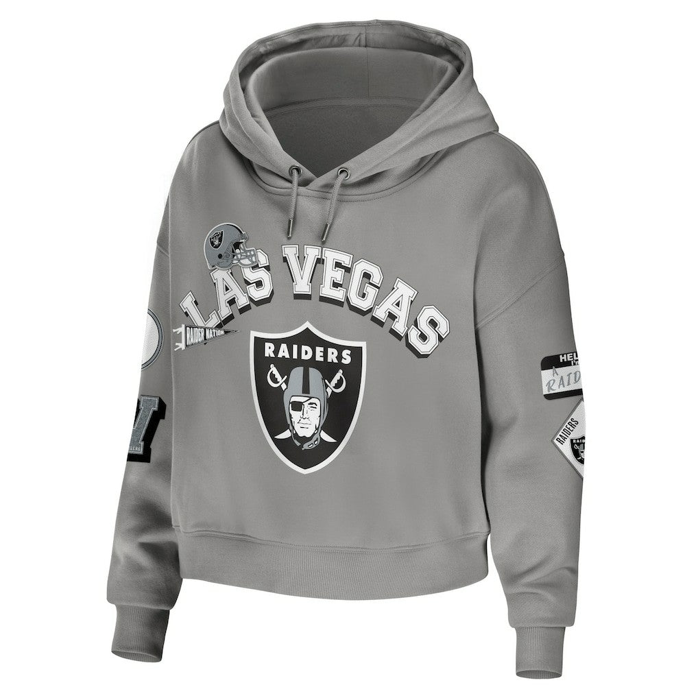Las Vegas Raiders WEAR by Erin Andrews Women's Plus Size Modest Cropped Pullover Hoodie - Gray on sale