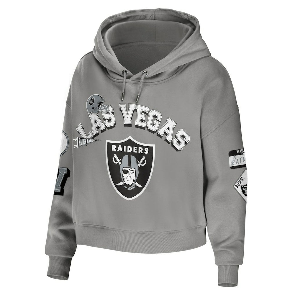 Las Vegas Raiders WEAR by Erin Andrews Women's Plus Size Modest Cropped Pullover Hoodie - Gray on sale