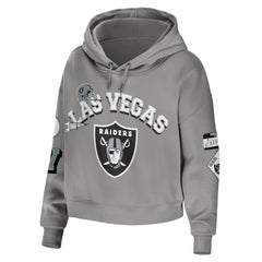 Las Vegas Raiders WEAR by Erin Andrews Women's Plus Size Modest Cropped Pullover Hoodie - Gray on sale