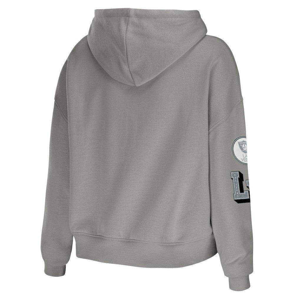 Las Vegas Raiders WEAR by Erin Andrews Women's Plus Size Modest Cropped Pullover Hoodie - Gray on sale