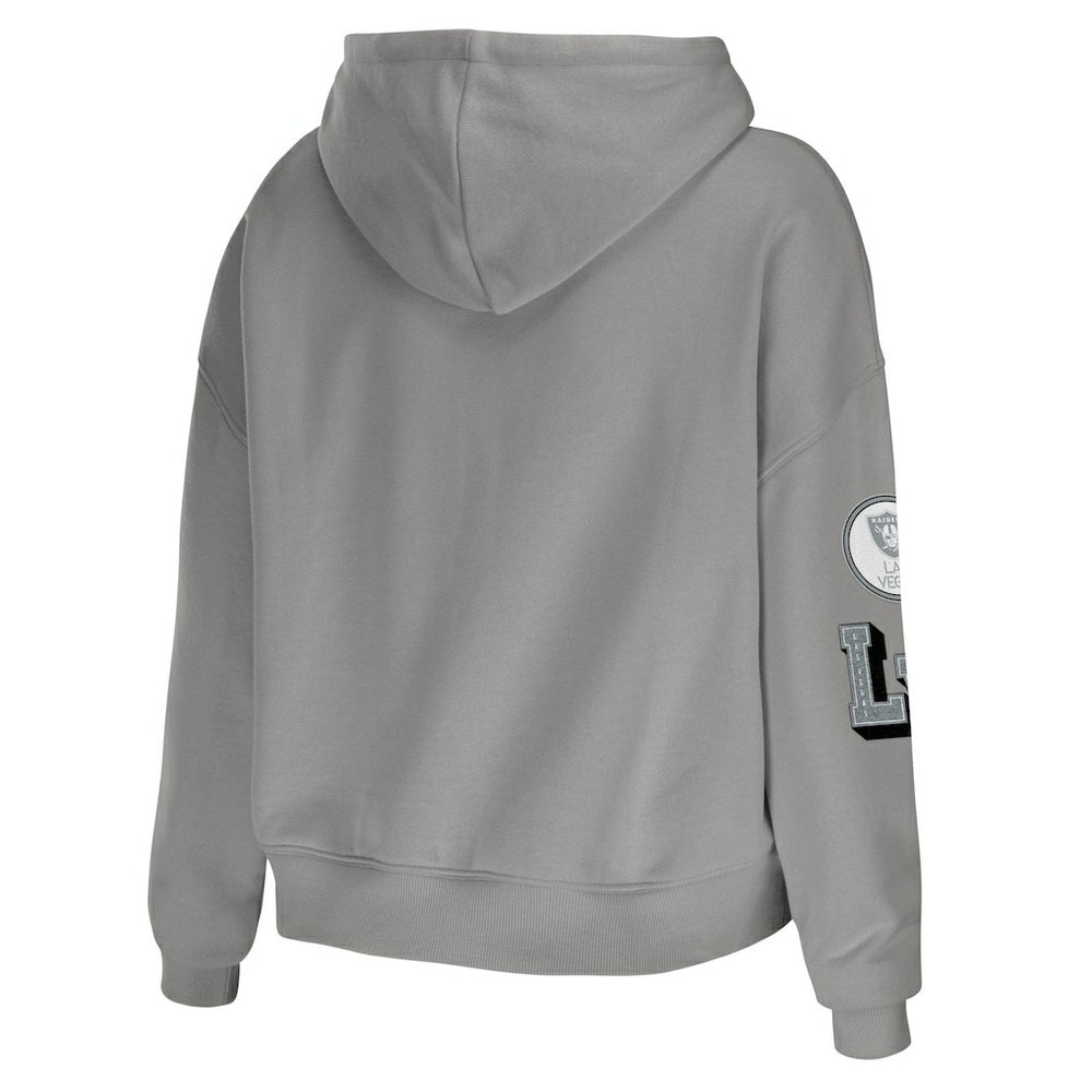 Las Vegas Raiders WEAR by Erin Andrews Women's Plus Size Modest Cropped Pullover Hoodie - Gray on sale