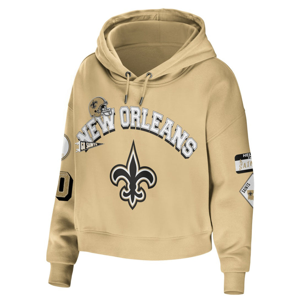 New Orleans Saints WEAR by Erin Andrews Women's Plus Size Modest Cropped Pullover Hoodie - Gold discount